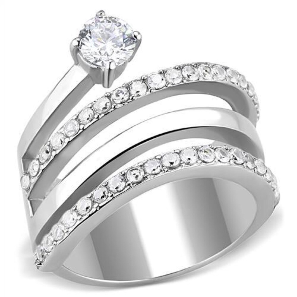 STAINLESS STEEL Unique Cubic Zirconia Swirl Statement Ring - Picture 12 of 14